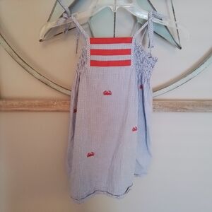 Little Threads Seersucker With Embroidered Crab Tie Dress - 4T